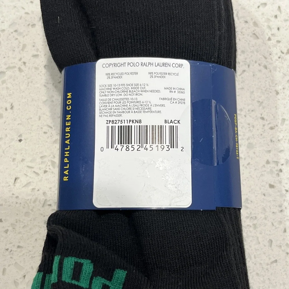 NEW 6 PAIR PACK POLO RALPH LAUREN MENS NO SHOW TAB SOCKS  SIZE 6-12.5 BLACK MULT
